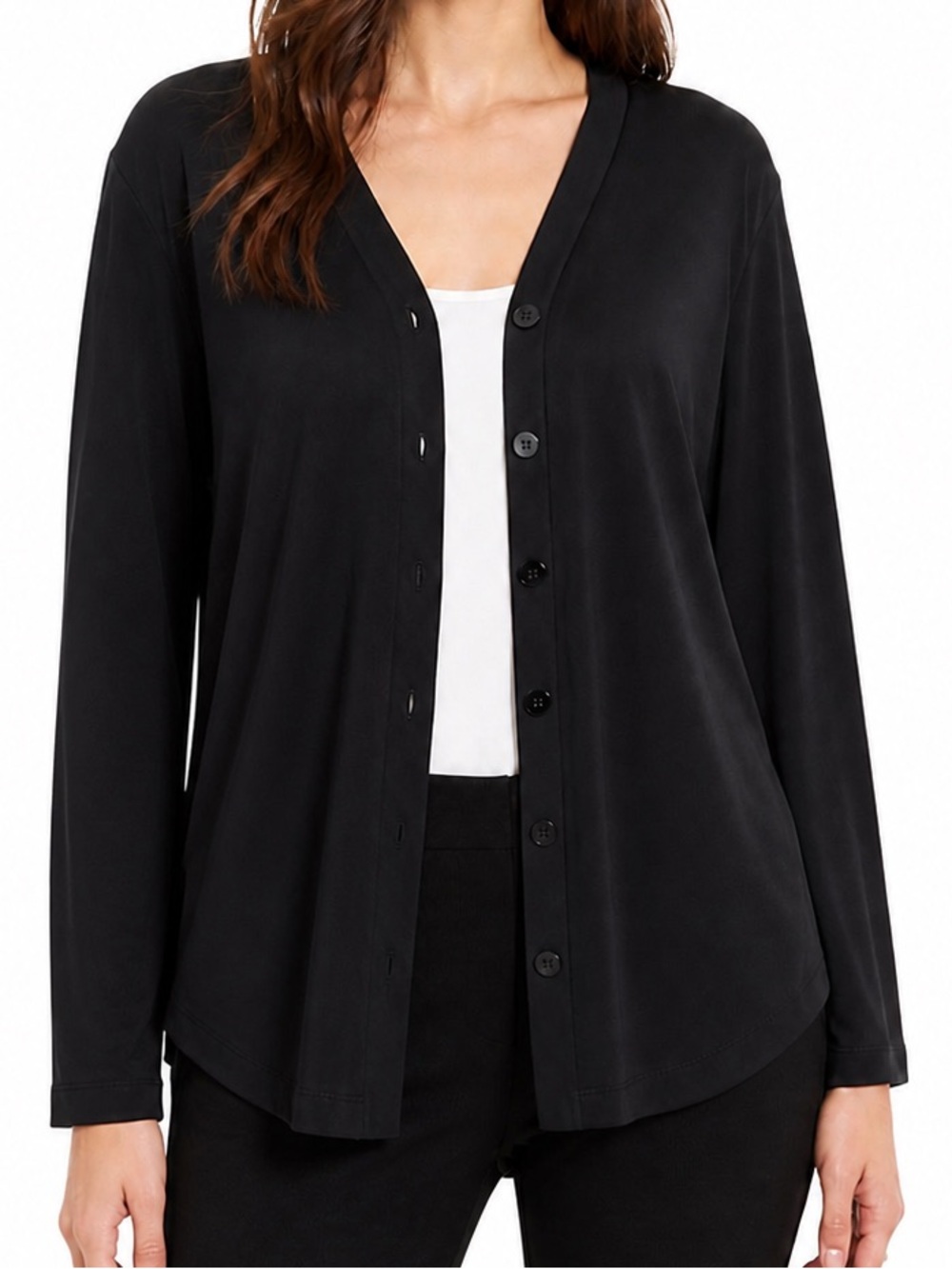 BCBG Max Azria Draped Button Front Cardigan Top Black Size Small